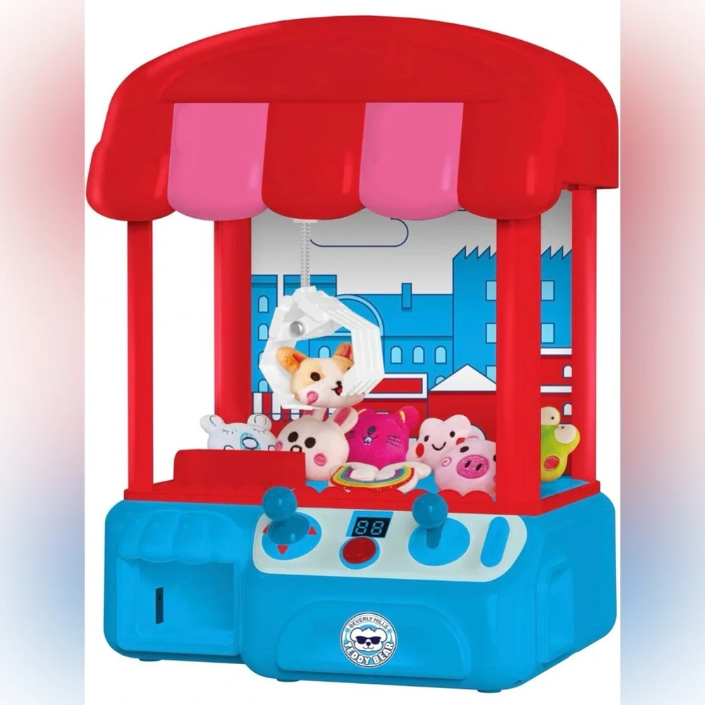 Mini Toy Claw Machine, Red and Blue Arcade Game With 10 Mini Plush Toys & Tokens